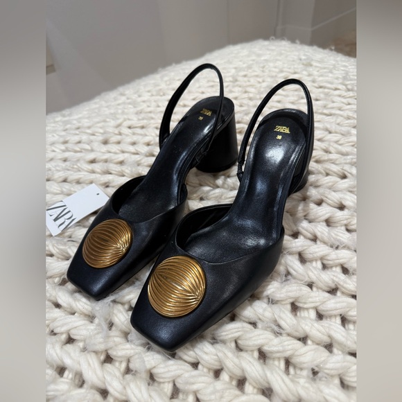 Zara Shoes - NEW ZARA limited edition Black and Gold Women's Loafers-Sandals size 38/7,5 us